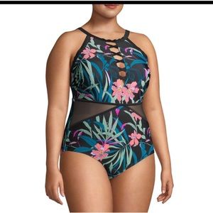 Terra & Sky One Piece Tropical Dark Floral Fairytale Swimsuit